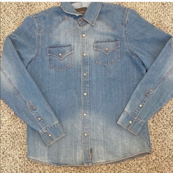 Ring of Fire Jackets & Blazers - Ring of Fire Blue Denim Button-down Shirt Large